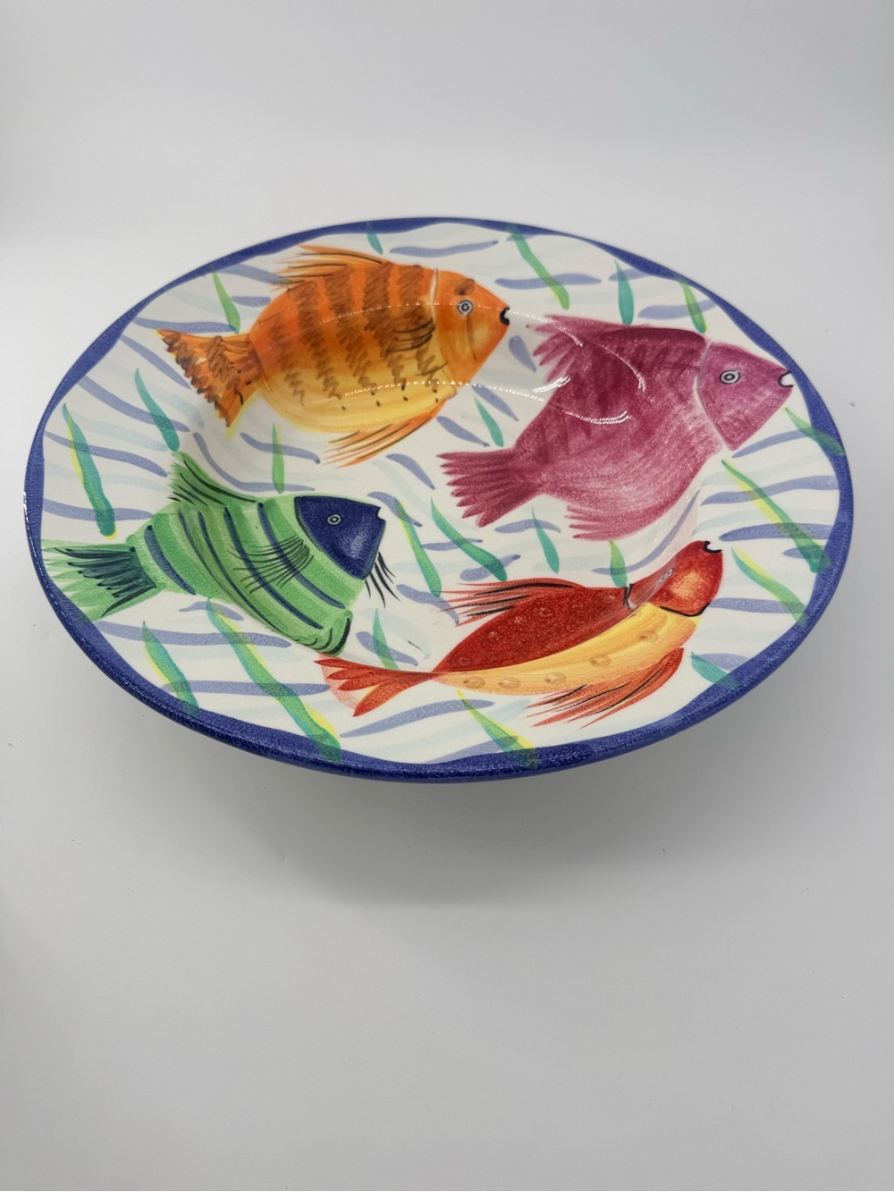 Hand-Painted Multicolor Fish Ceramic Serving Bowl